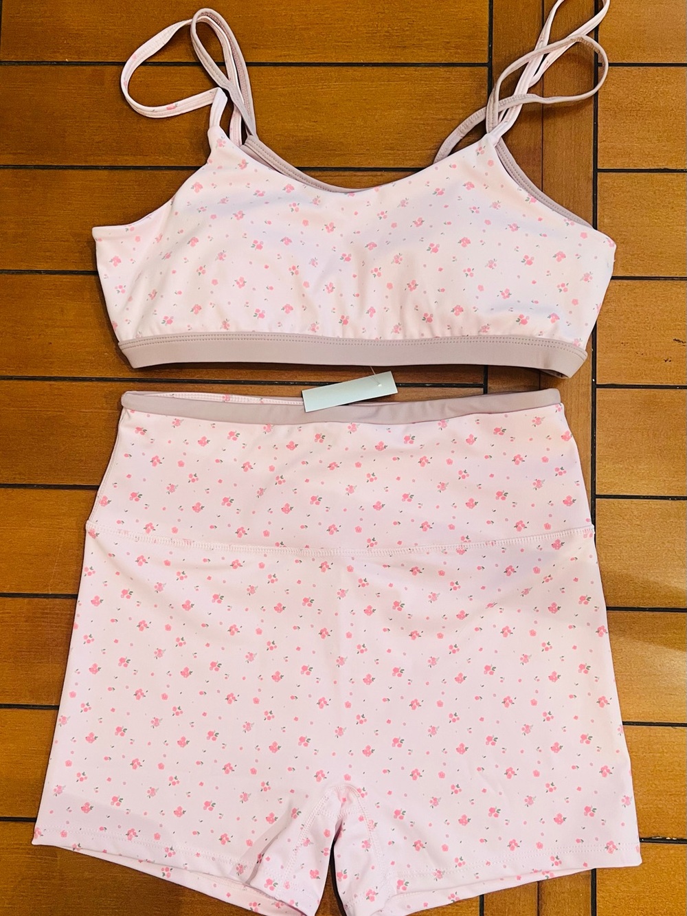 Pink Floral Women’s ' Bralette & High-Waist Shorts Set
